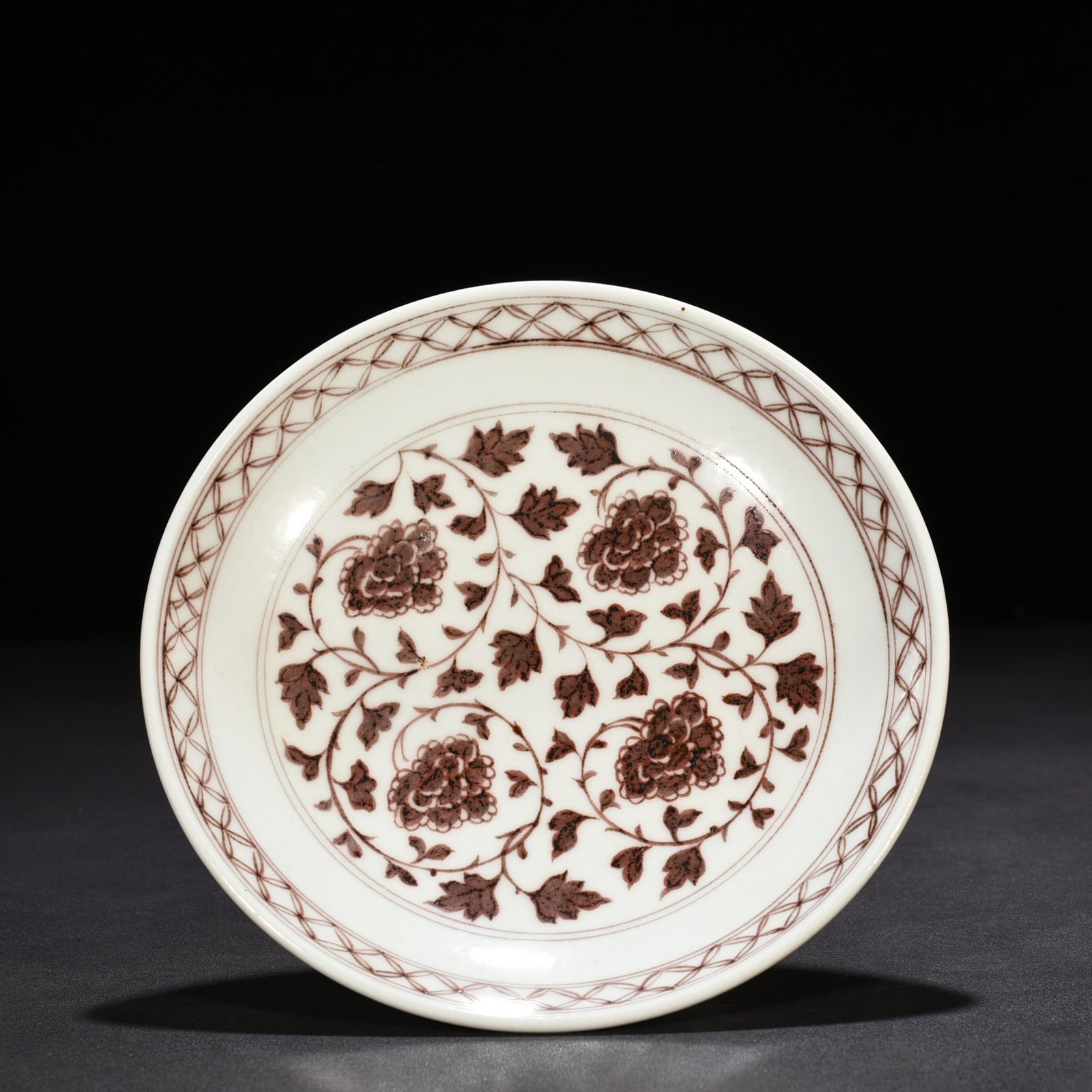 Yuan Dynasty underglaze red high plate with lotus pattern