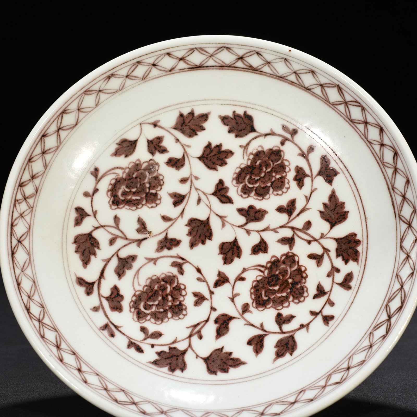 Yuan Dynasty underglaze red high plate with lotus pattern