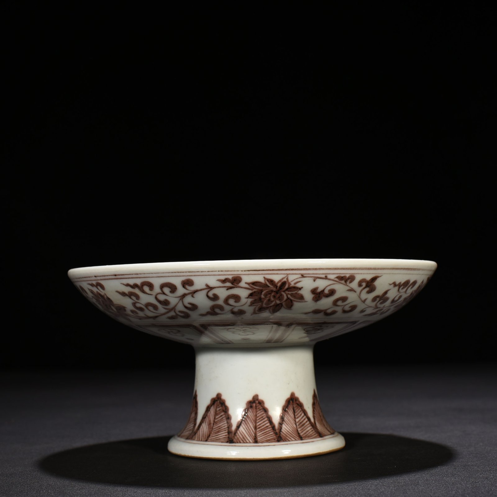 Yuan Dynasty underglaze red high plate with lotus pattern
