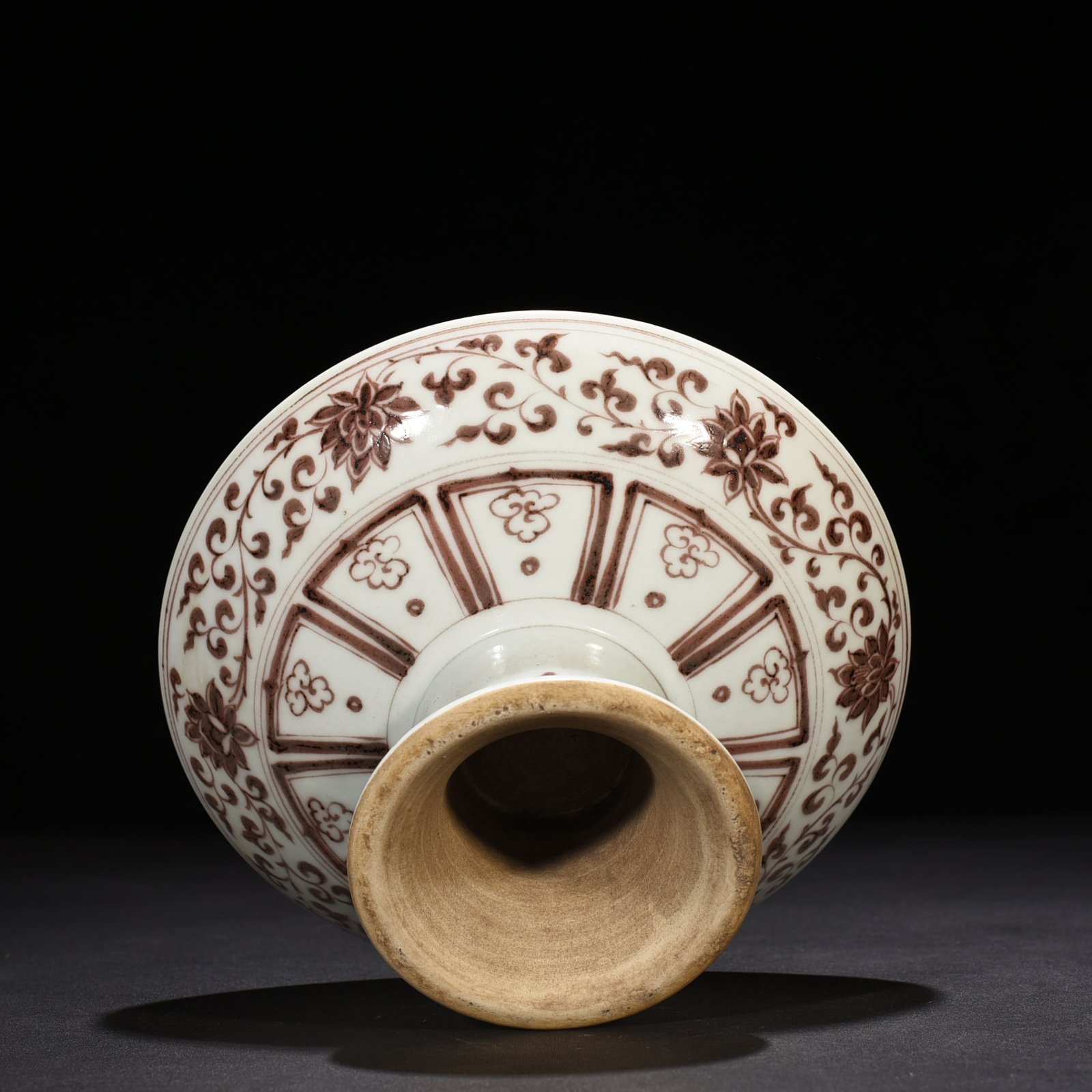 Yuan Dynasty underglaze red high plate with lotus pattern