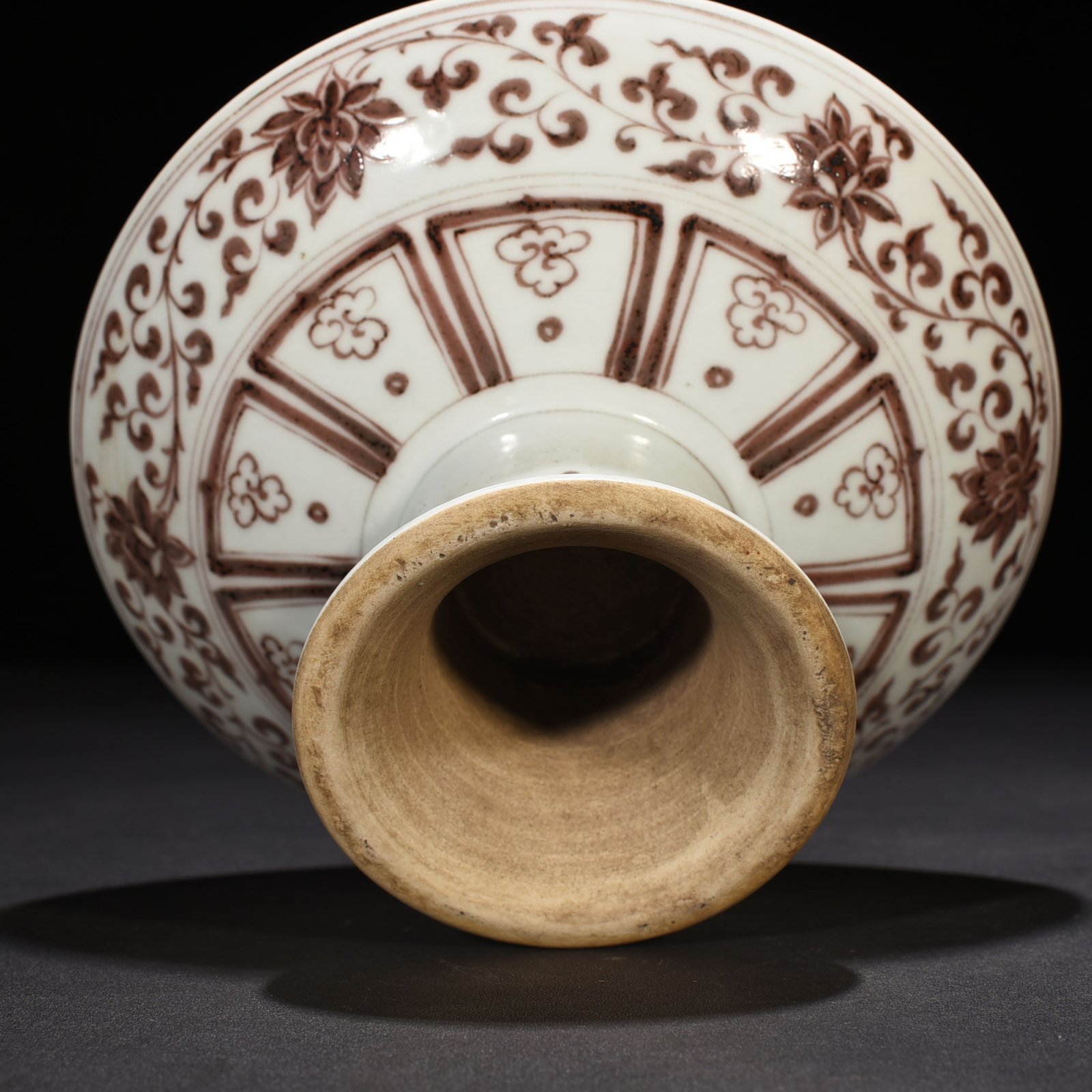 Yuan Dynasty underglaze red high plate with lotus pattern