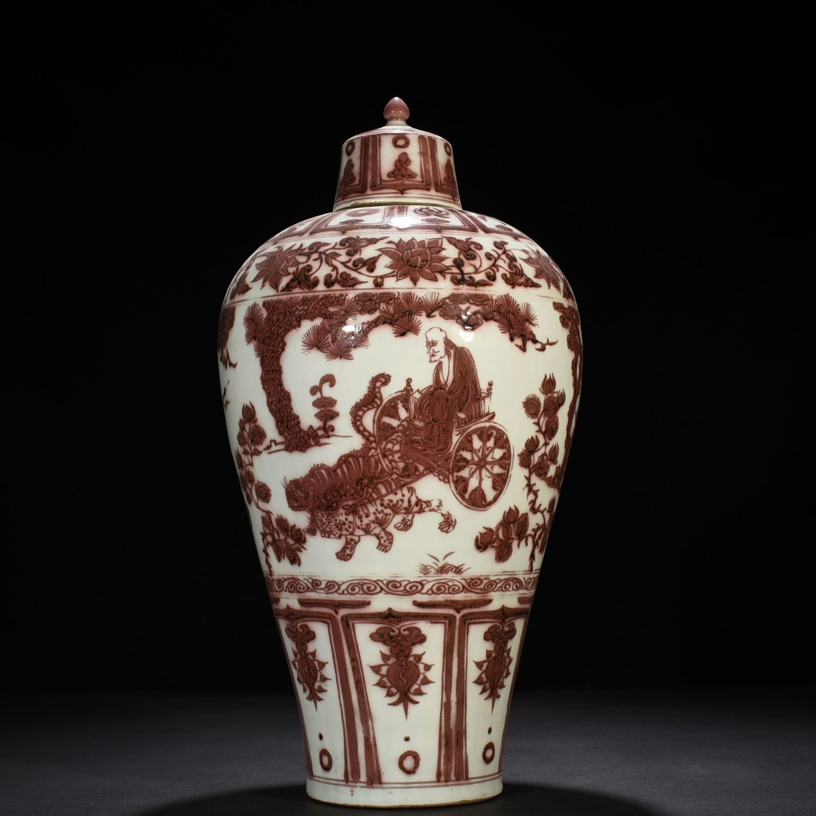 Yuan Dynasty glaze red ghost valley character story pattern plum vase