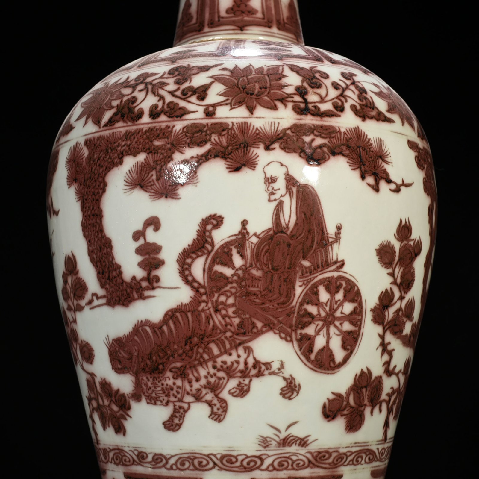 Yuan Dynasty glaze red ghost valley character story pattern plum vase