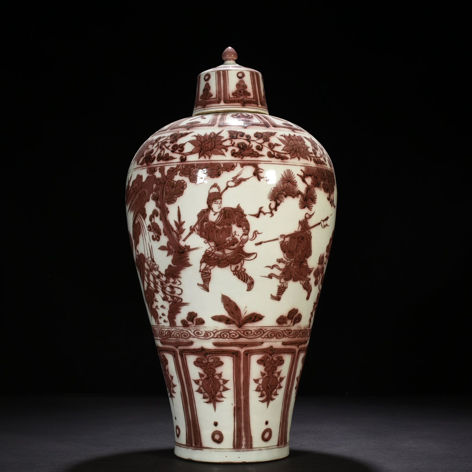 Yuan Dynasty glaze red ghost valley character story pattern plum vase