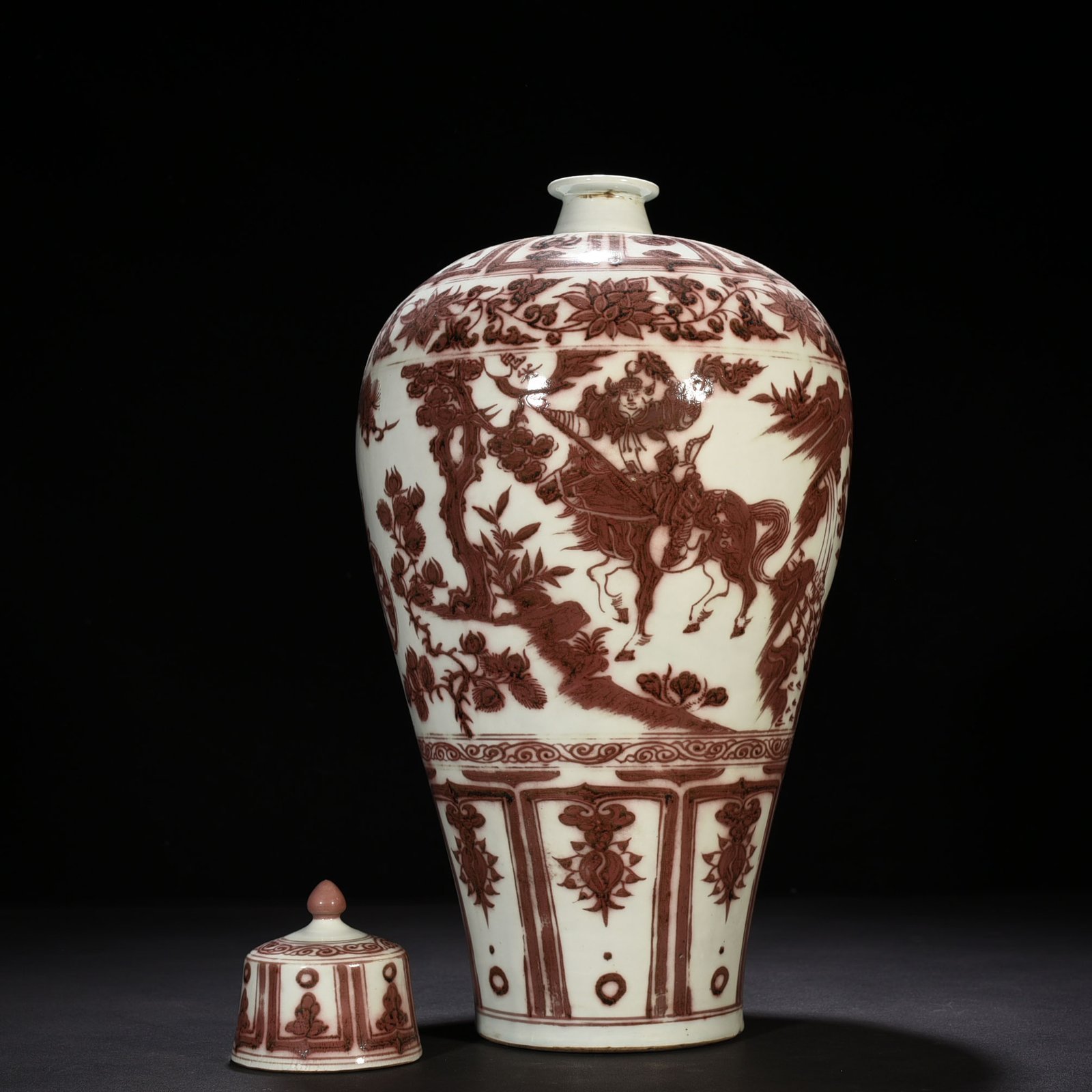 Yuan Dynasty glaze red ghost valley character story pattern plum vase
