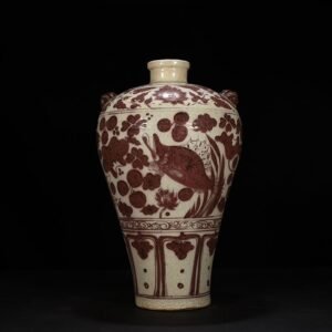 Yuan Dynasty Glaze Plum Vase with Red Fish and Algae Pattern