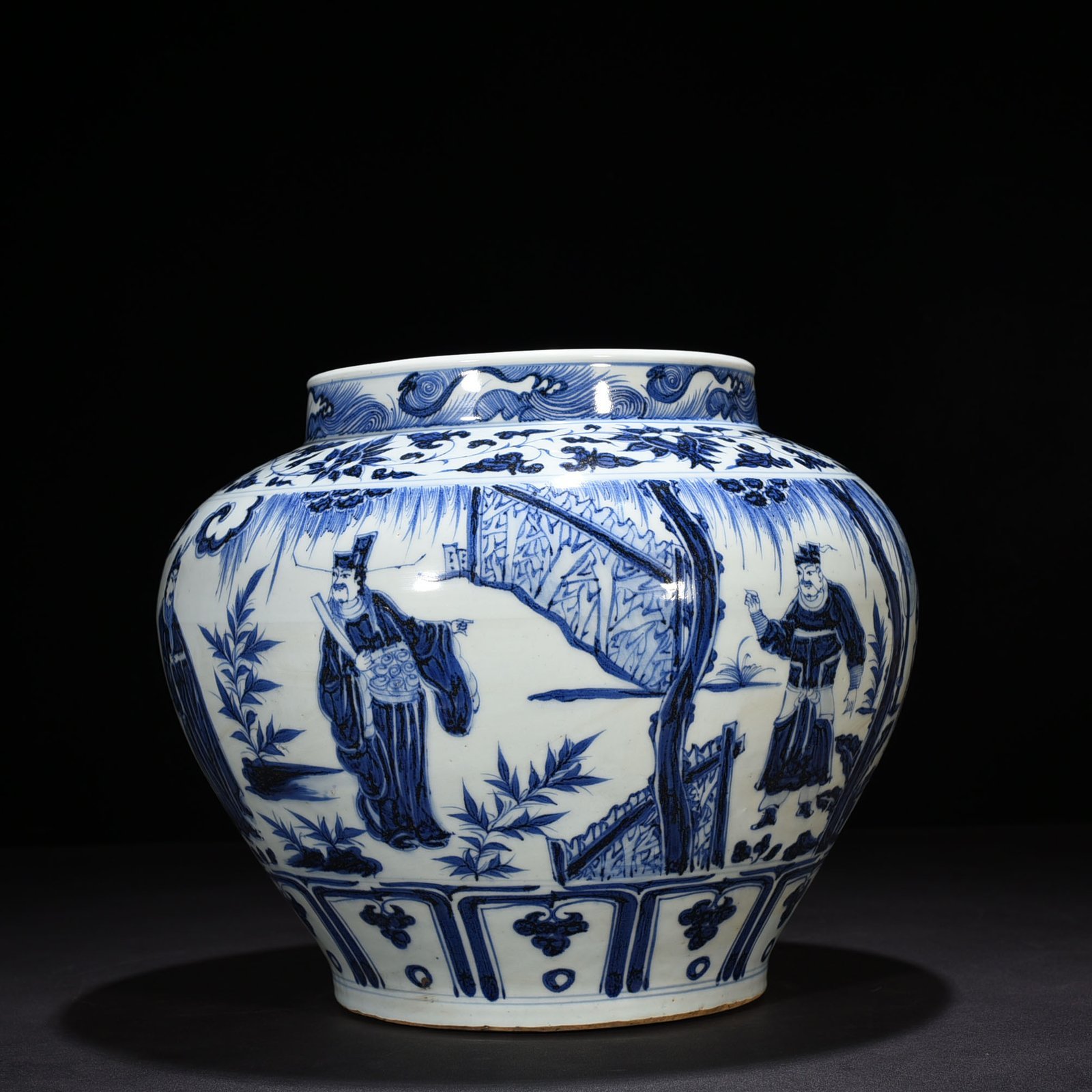Yuan Dynasty blue and white Zhou Yafu Xiliuying character story jar