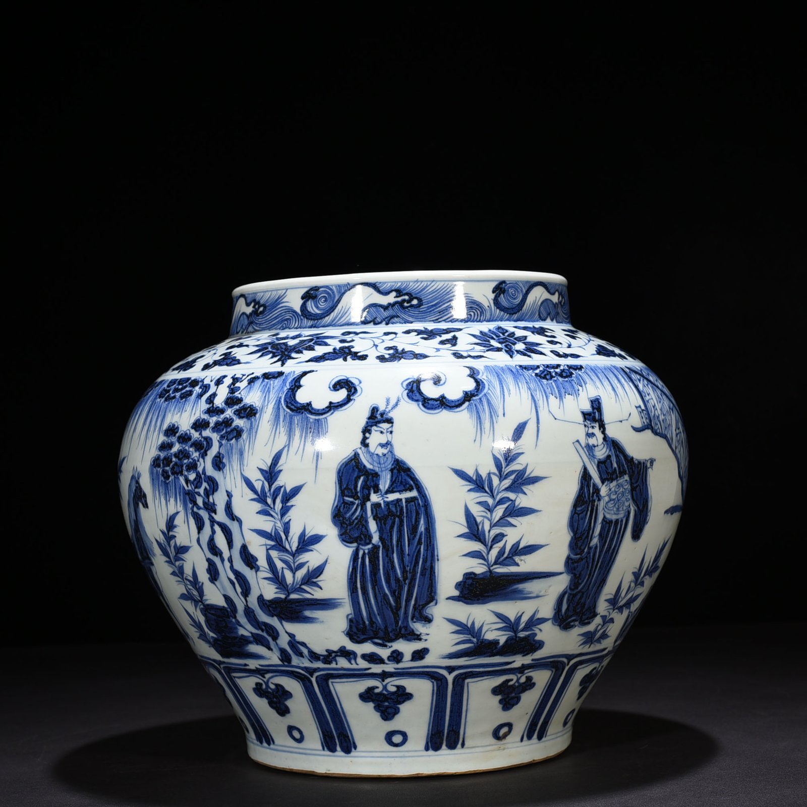 Yuan Dynasty blue and white Zhou Yafu Xiliuying character story jar