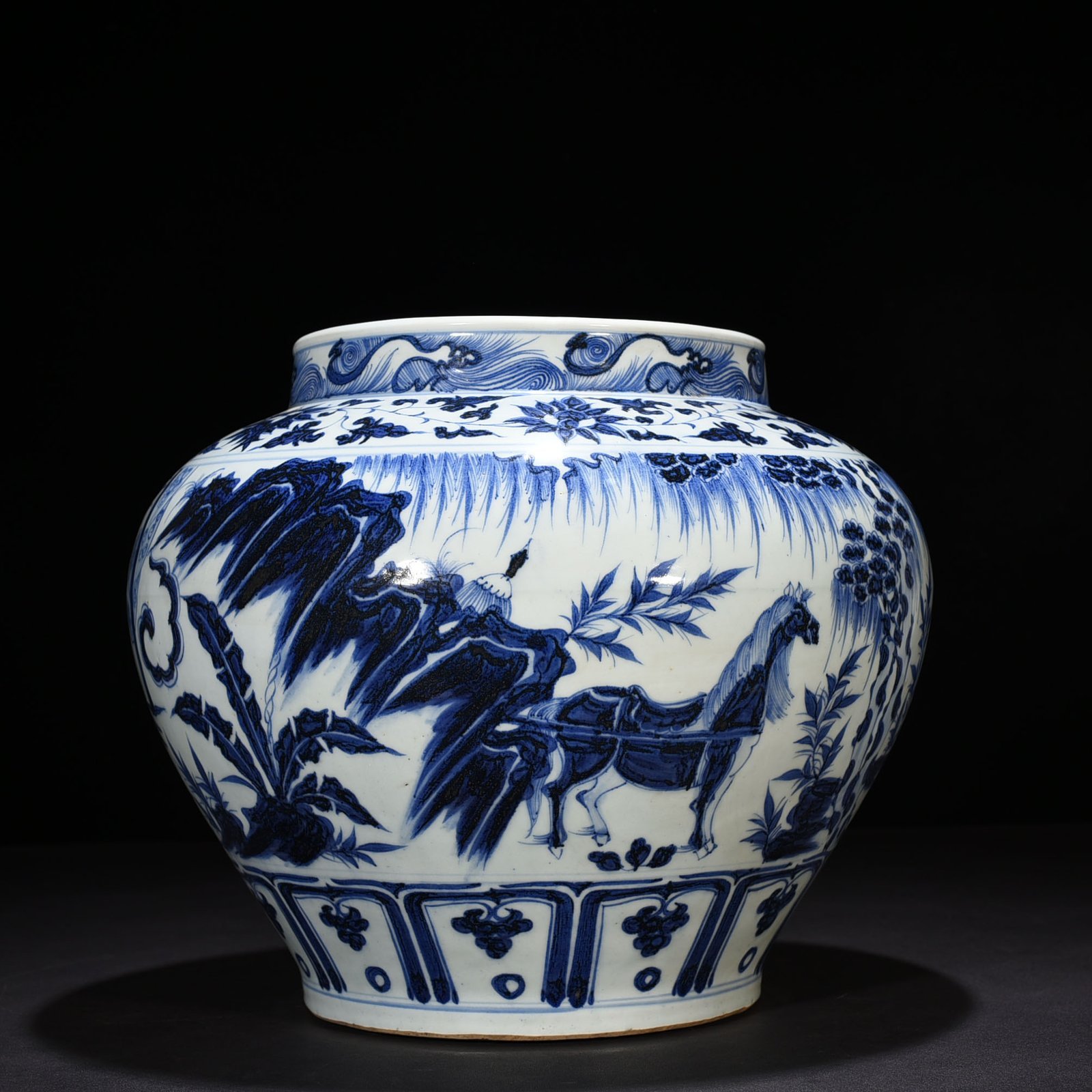 Yuan Dynasty blue and white Zhou Yafu Xiliuying character story jar