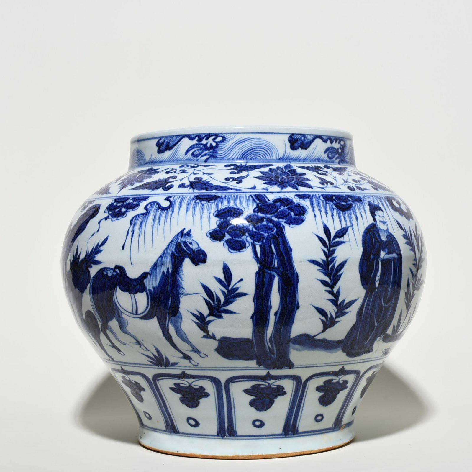 Yuan Dynasty blue and white Zhou Yafu Xiliuying character story jar