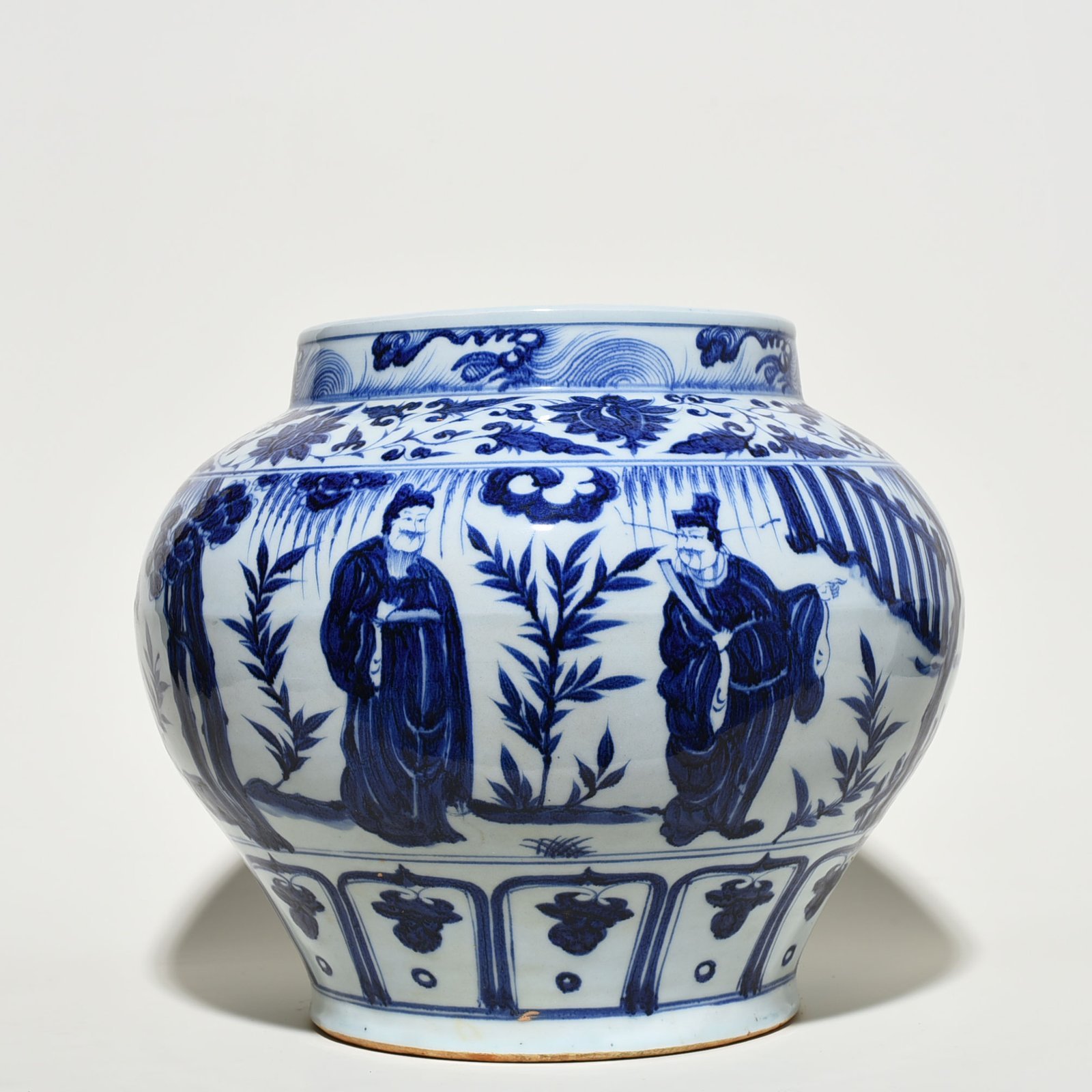Yuan Dynasty blue and white Zhou Yafu Xiliuying character story jar