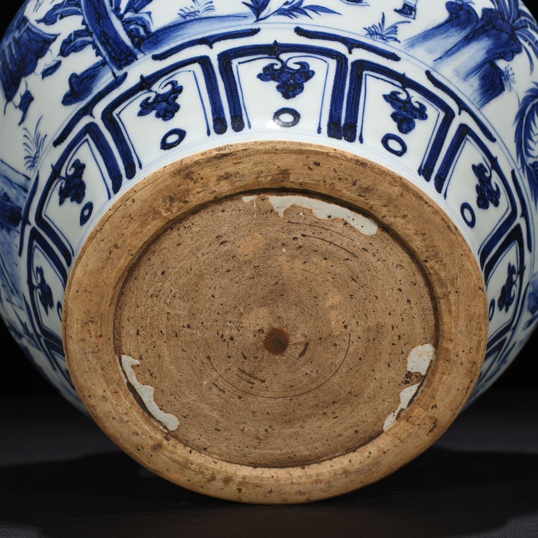 Yuan Dynaasty ty blue and white Zhou Yafu Xiliuying character inscription story jar
