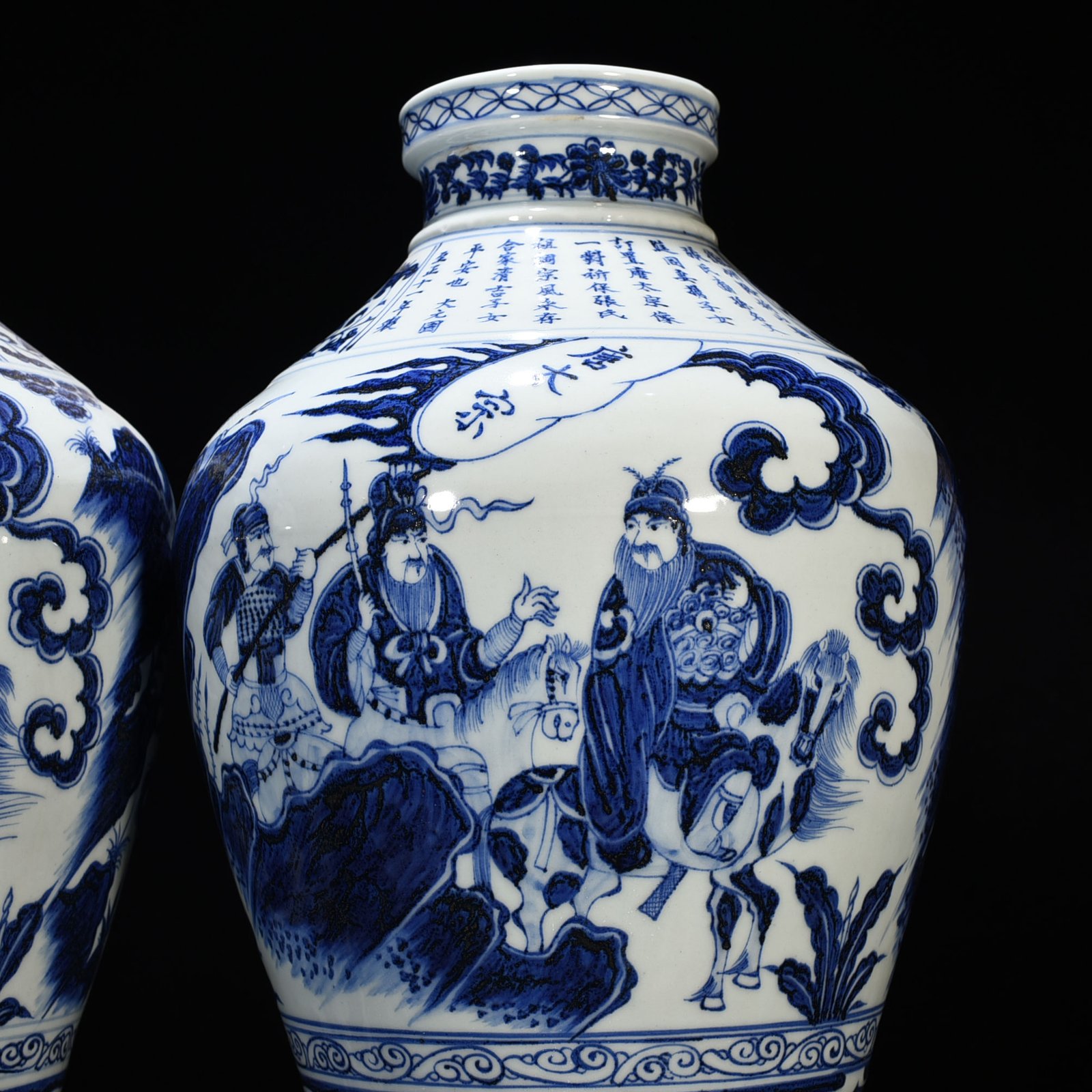 Yuan Dynasty blue and white Tang Taizong riding alone savior character story vase
