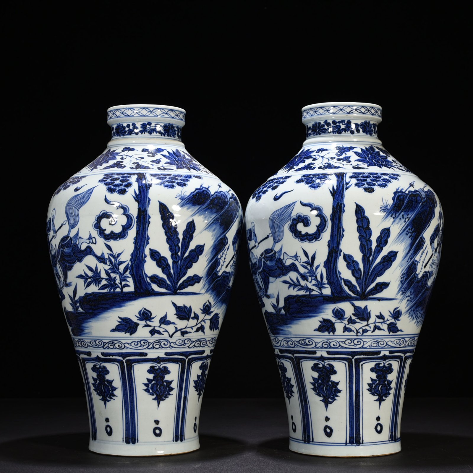 Yuan Dynasty blue and white Tang Taizong riding alone savior character story vase