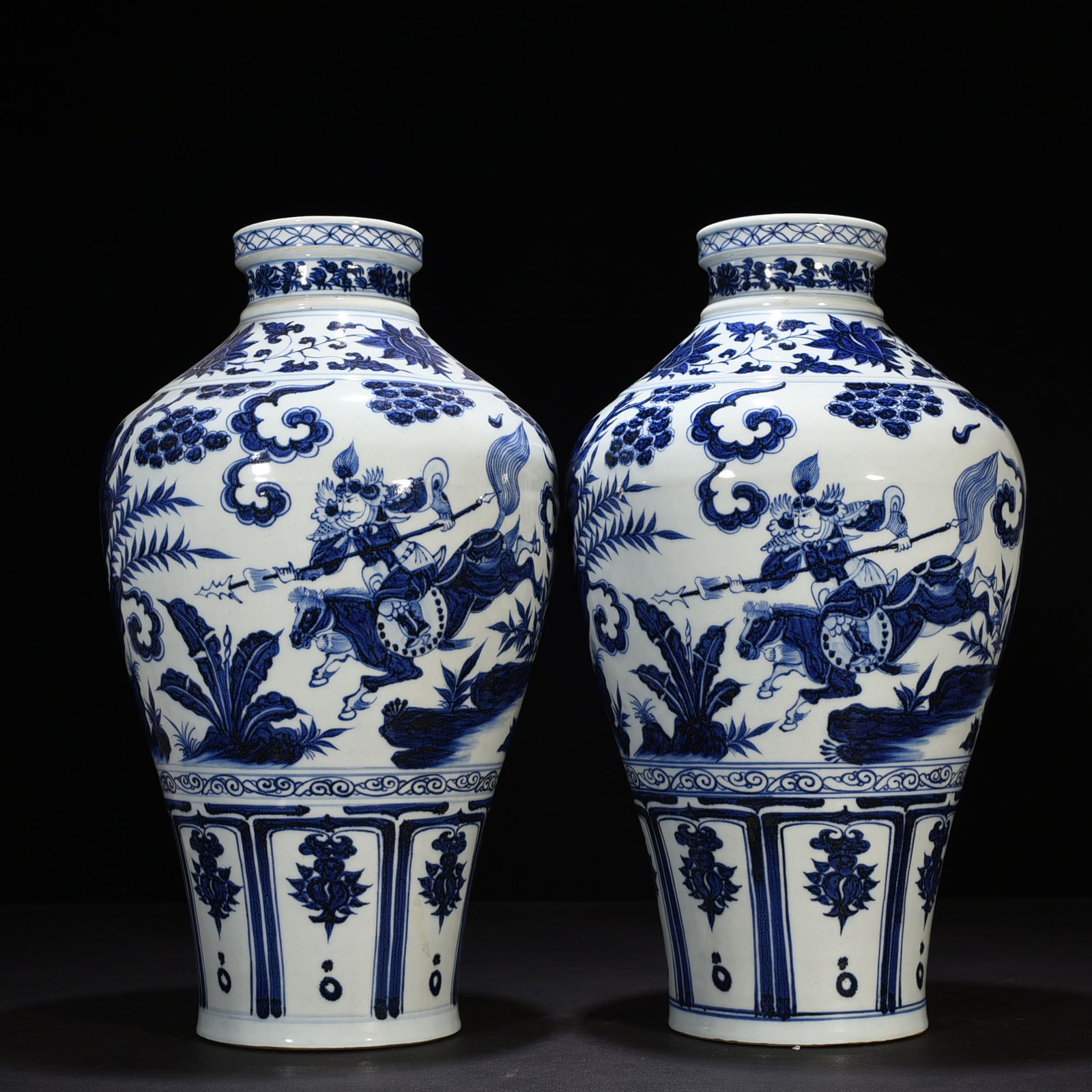 Yuan Dynasty blue and white Tang Taizong riding alone savior character story vase