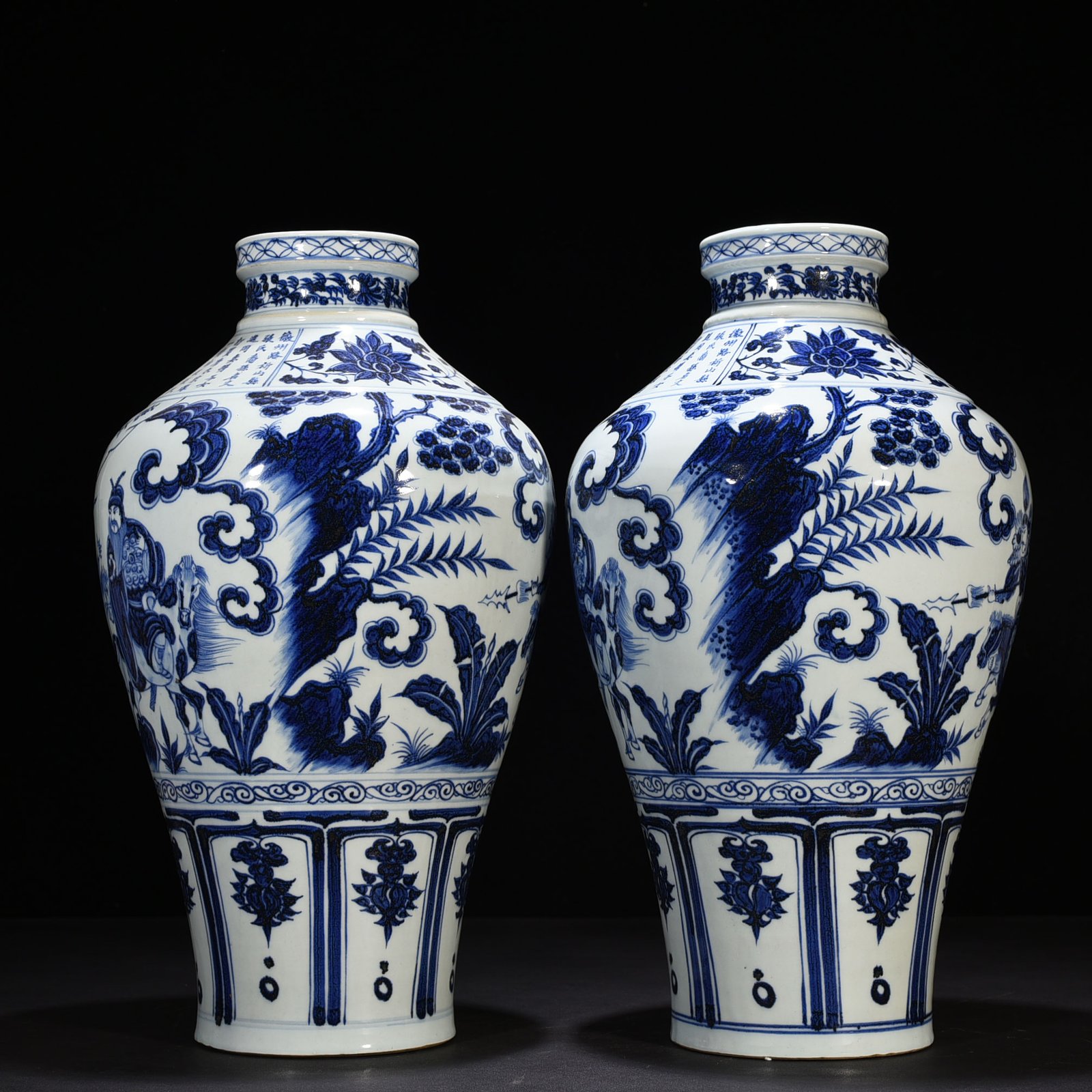 Yuan Dynasty blue and white Tang Taizong riding alone savior character story vase