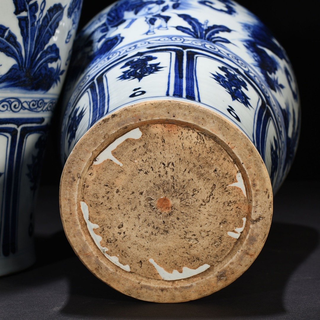 Yuan Dynasty blue and white Tang Taizong riding alone savior character story vase