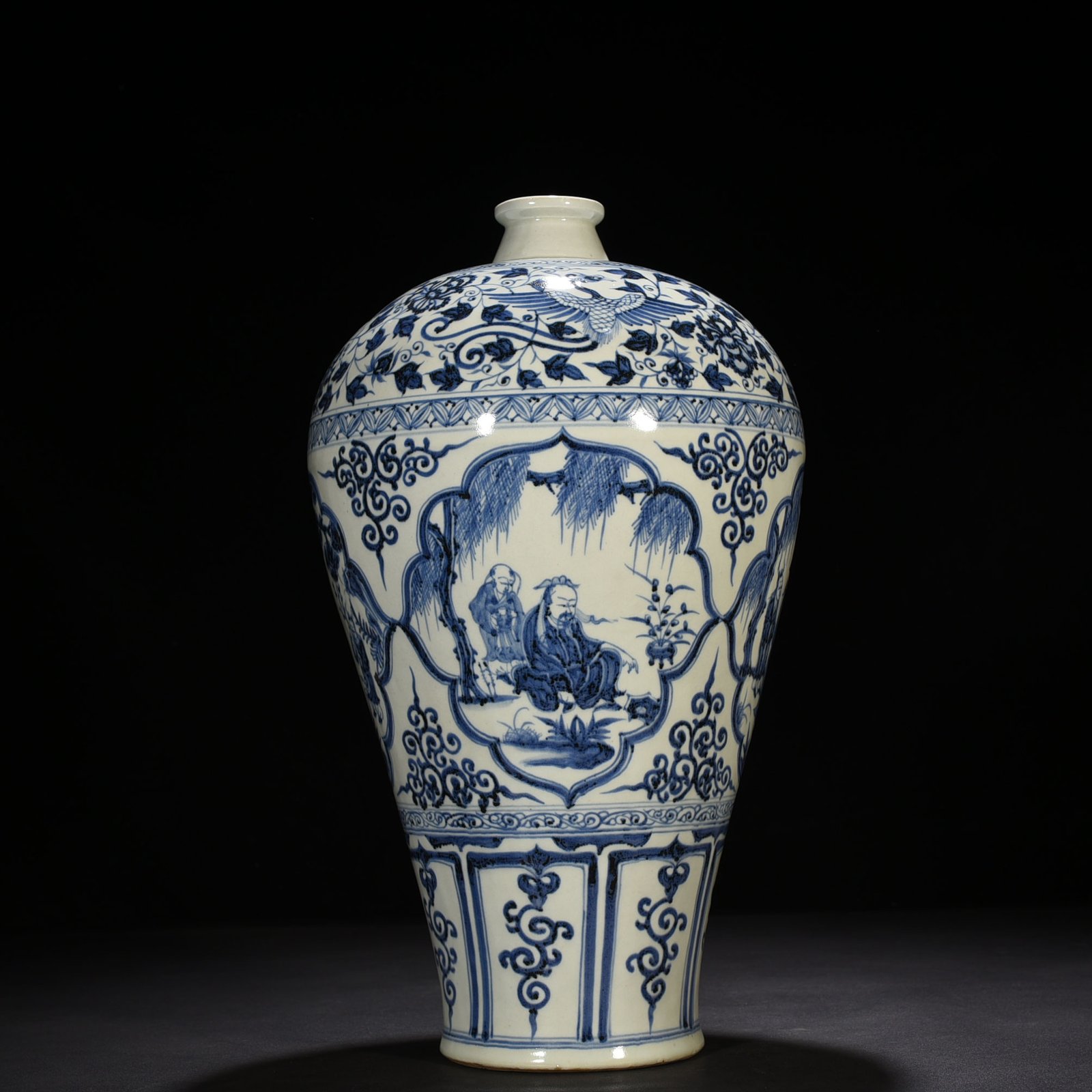 Yuan Dynasty blue and white plum vase with four lovers pattern