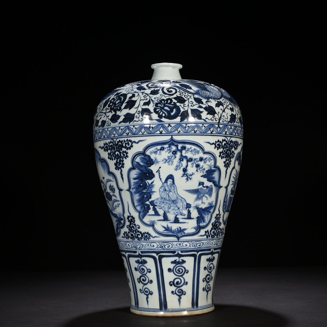 Yuan Dynasty blue and white plum vase with four lovers pattern