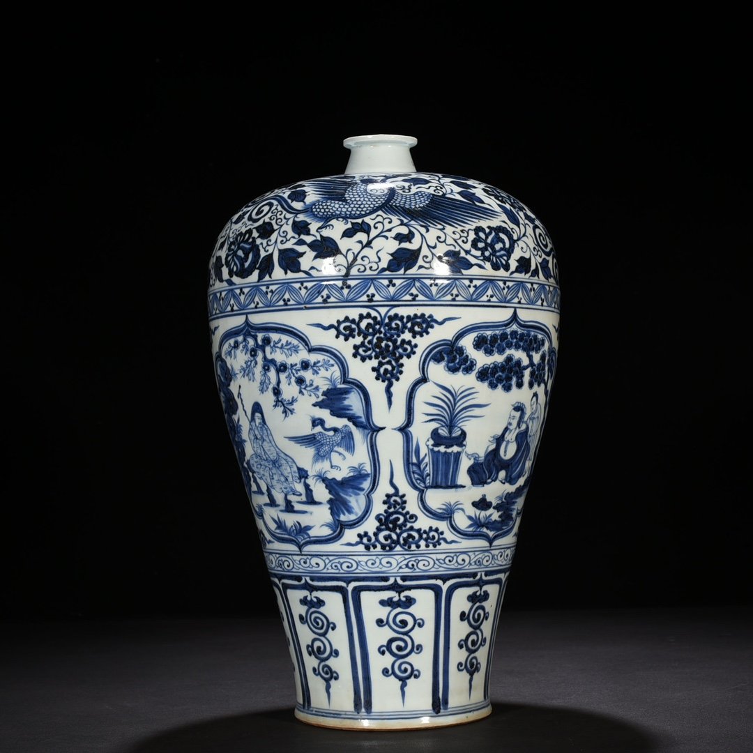 Yuan Dynasty blue and white plum vase with four lovers pattern