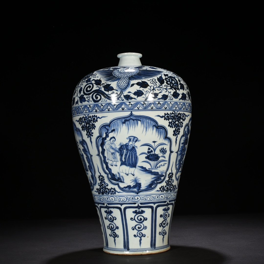Yuan Dynasty blue and white plum vase with four lovers pattern
