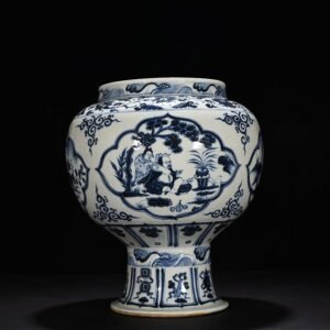 Yuan Dynasty blue and white tall jar with four lovers pattern