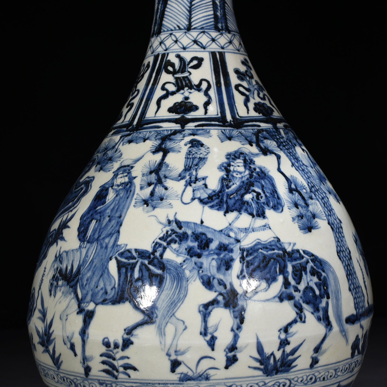 Yuan Dynasty blue and white Zhaojun’s story pattern jade pot spring vase