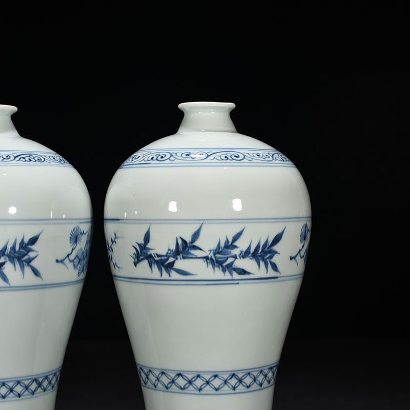 Yuan Dynasty blue and white plum vase with pine bamboo and plum patterns