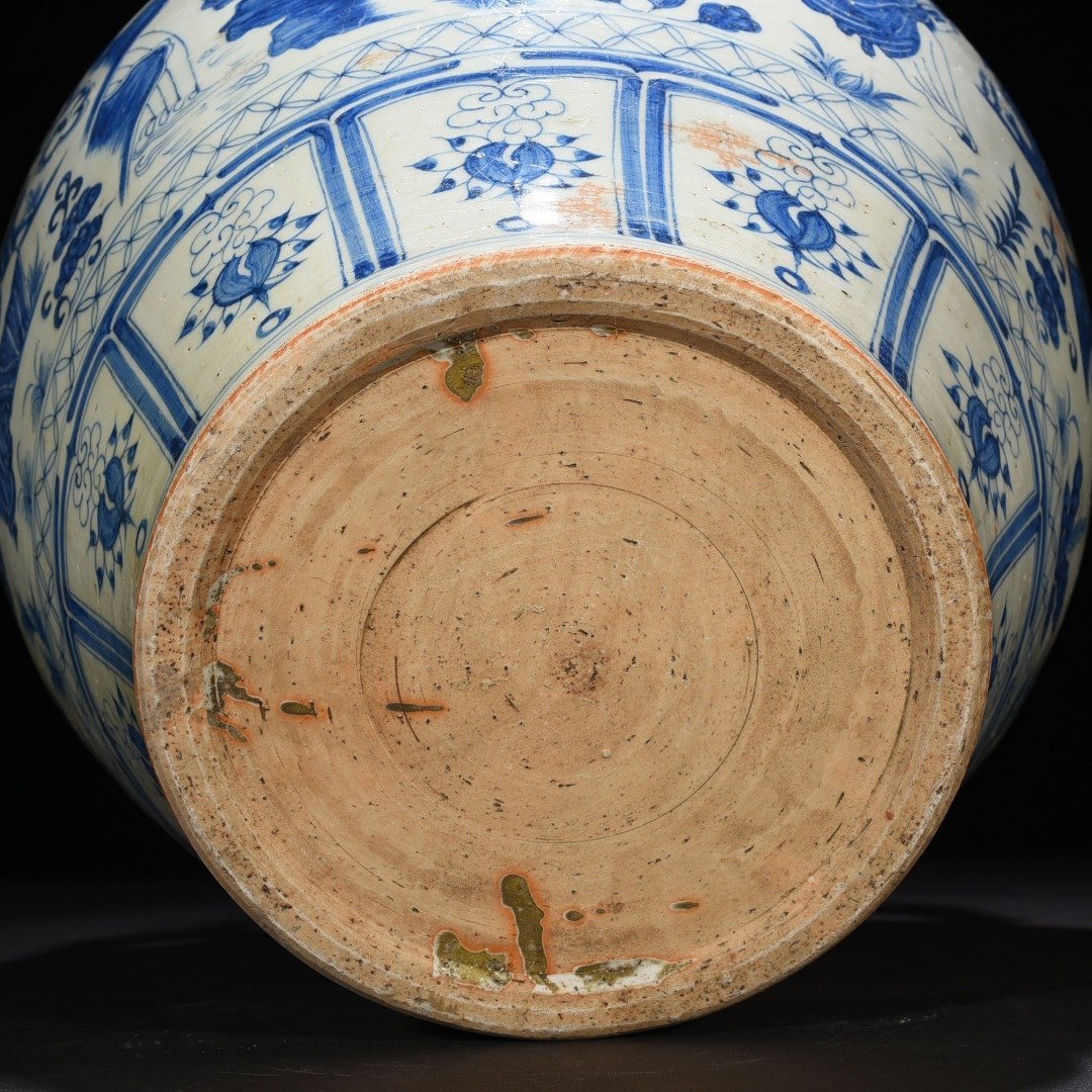 Yuan blue and white chess calligraphy and painting character story pattern large jar with two ears