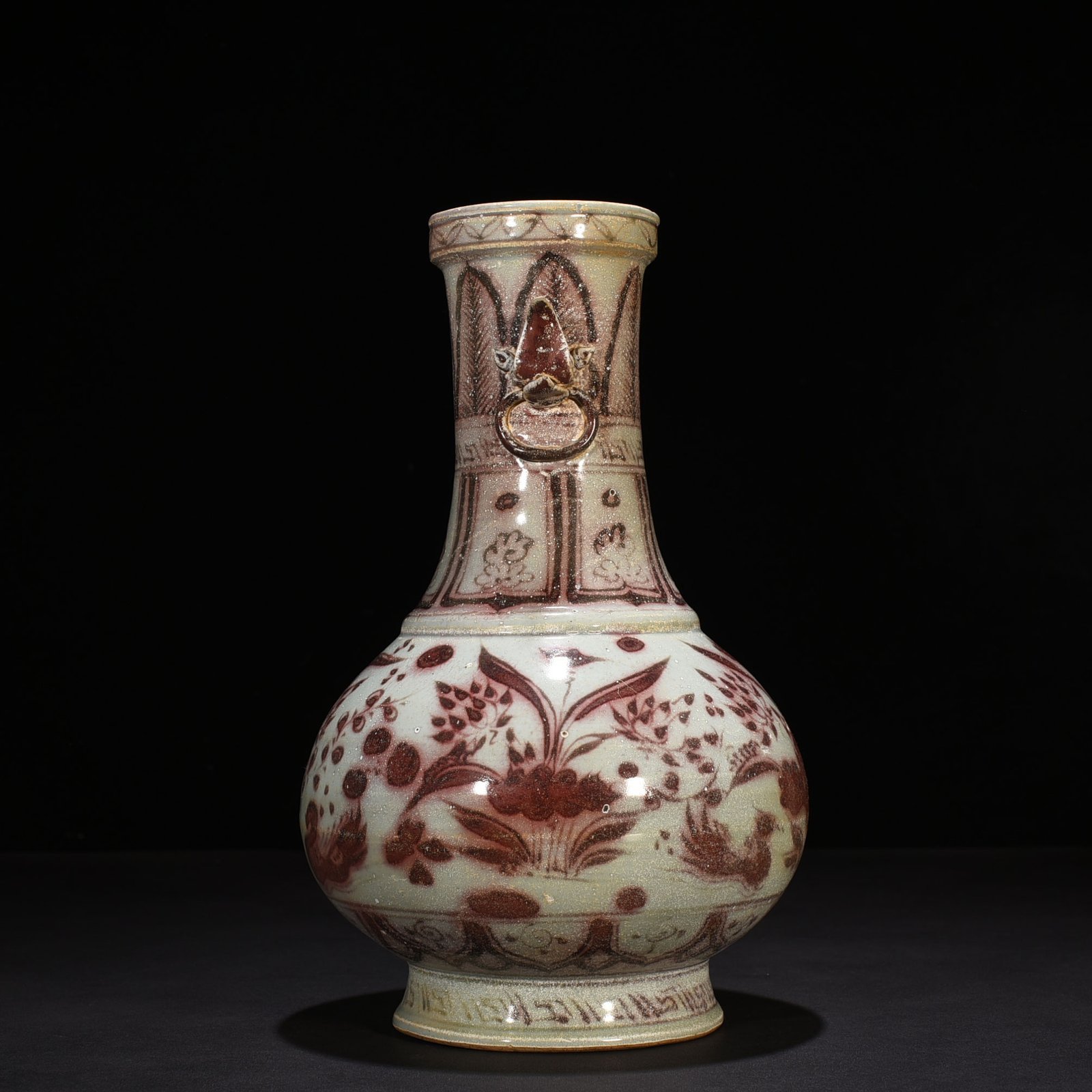 Yuan Dynasty blue and white lotus pond amphora with mandarin duck pattern