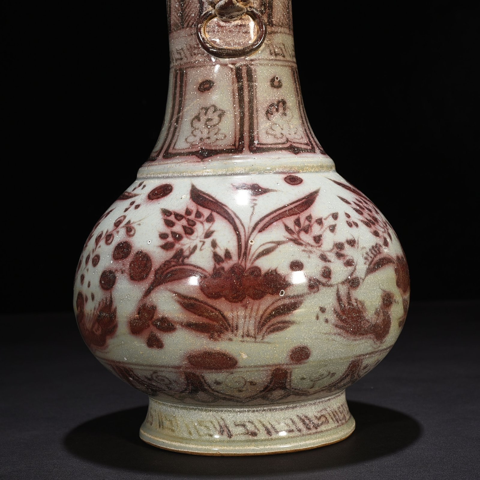 Yuan Dynasty blue and white lotus pond amphora with mandarin duck pattern