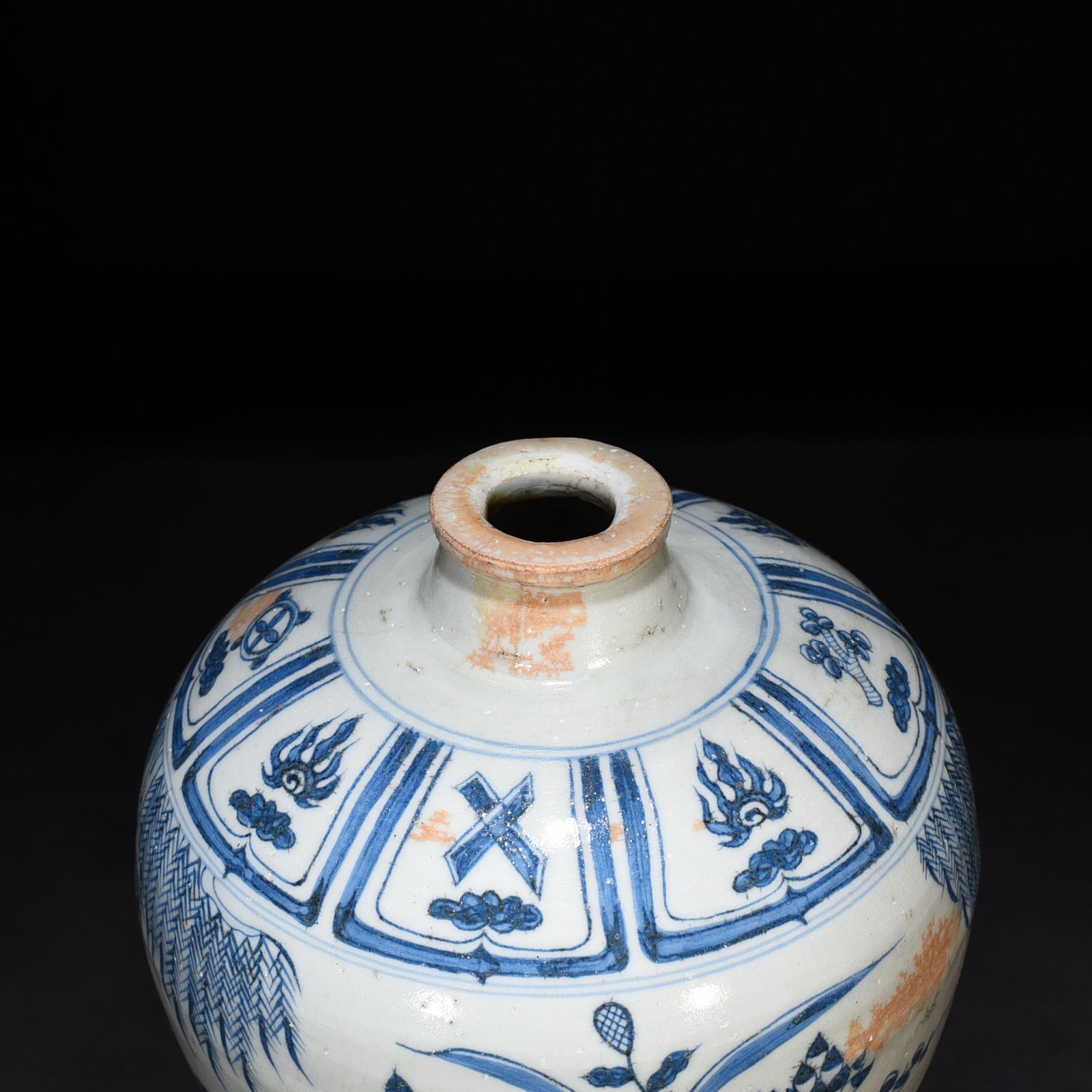 Yuan Dynasty blue and white lotus pond plum vase with mandarin duck pattern