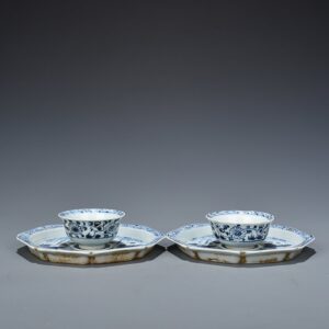 Yuan Dyansty lotus pond tea cup with mandarin duck pattern and holder