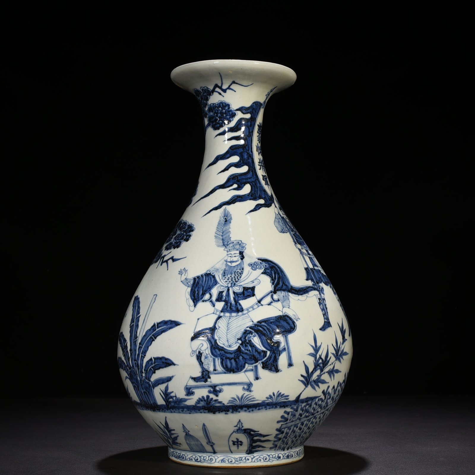 Yuan Dynasty blue and white general Mengtian character story pattern jade pot spring vase