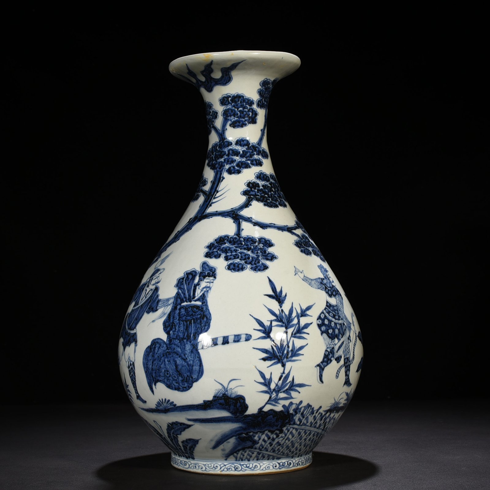 Yuan Dynasty blue and white general Mengtian character story pattern jade pot spring vase