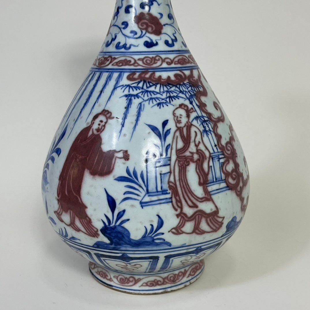 Yuan Dynasty blue and white underglaze red jade pot and spring vase with figure pattern