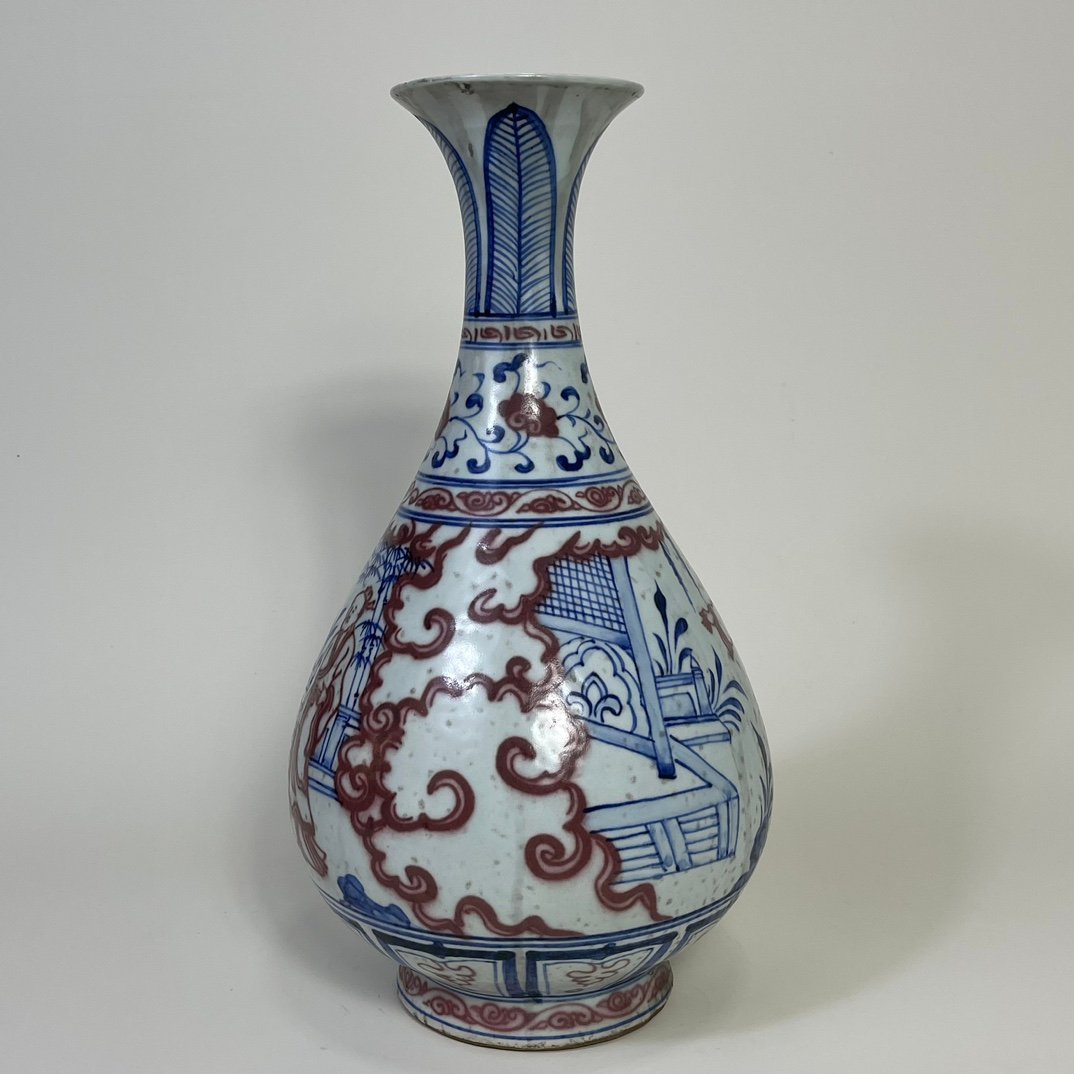 Yuan Dynasty blue and white underglaze red jade pot and spring vase with figure pattern