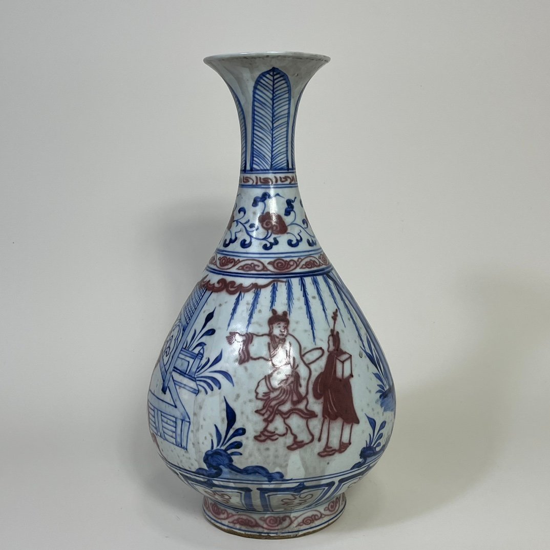Yuan Dynasty blue and white underglaze red jade pot and spring vase with figure pattern