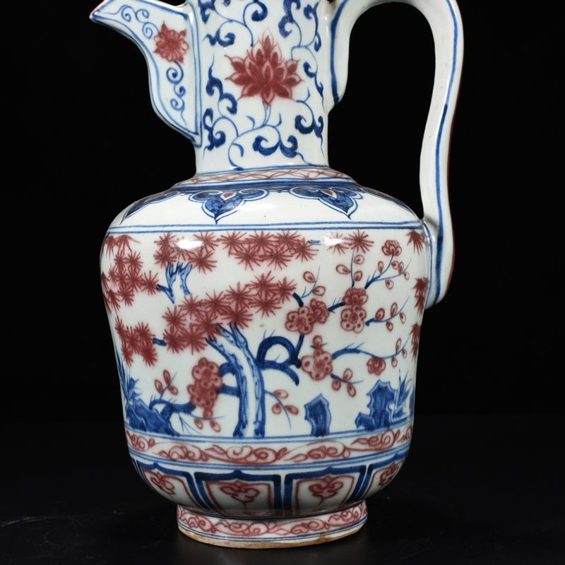 Yuan Dynasty blue and white underglaze red pine bamboo and plum pattern jar
