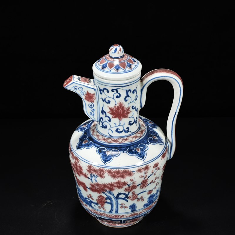 Yuan Dynasty blue and white underglaze red pine bamboo and plum pattern jar