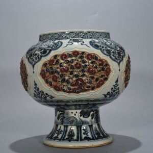 Yuan Dynasty blue and white underglaze red plastic tall jar with four seasons flower pattern
