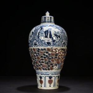 Yuan Dyansty blue and white underglaze red plastic flower vase with four love figures pattern