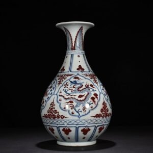 Yuan Dynasty blue and white underglaze red jade pot and spring vase with dragon and phoenix patterns