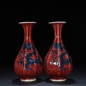 Yuan Dynasty blue and red underglaze red dragon pattern octagonal jade pot spring vase