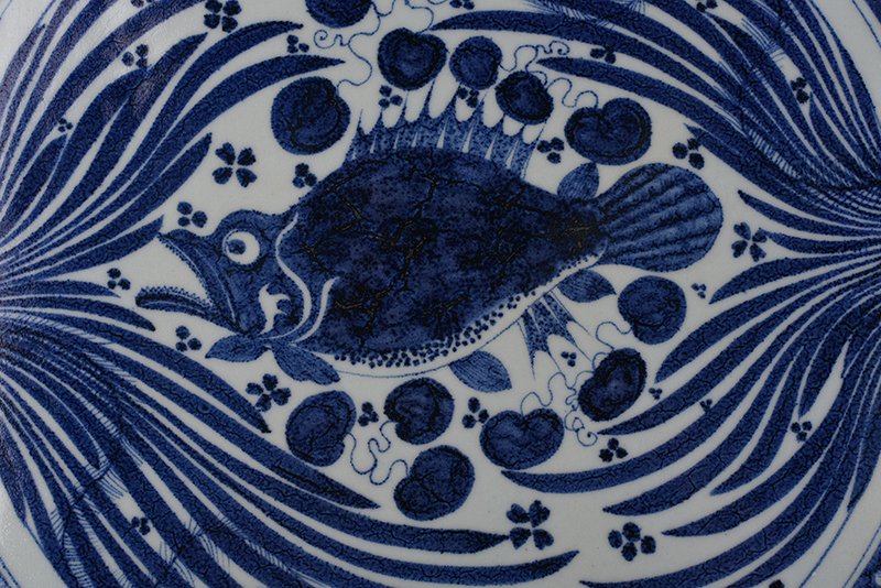 Yuan Dynasty blue and white fish and algae pattern square tea tray