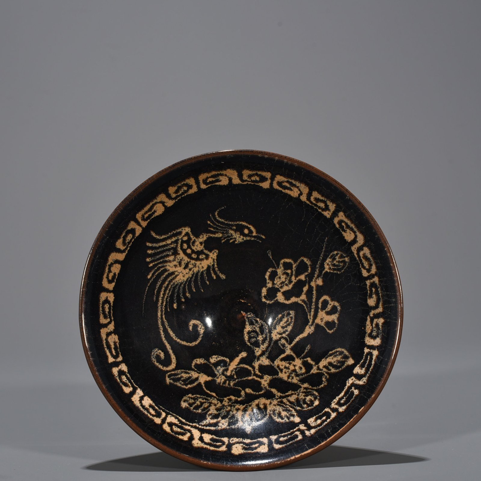Song Dynasty Jizhou kiln phoenix and peony pattern bamboo hat bowl