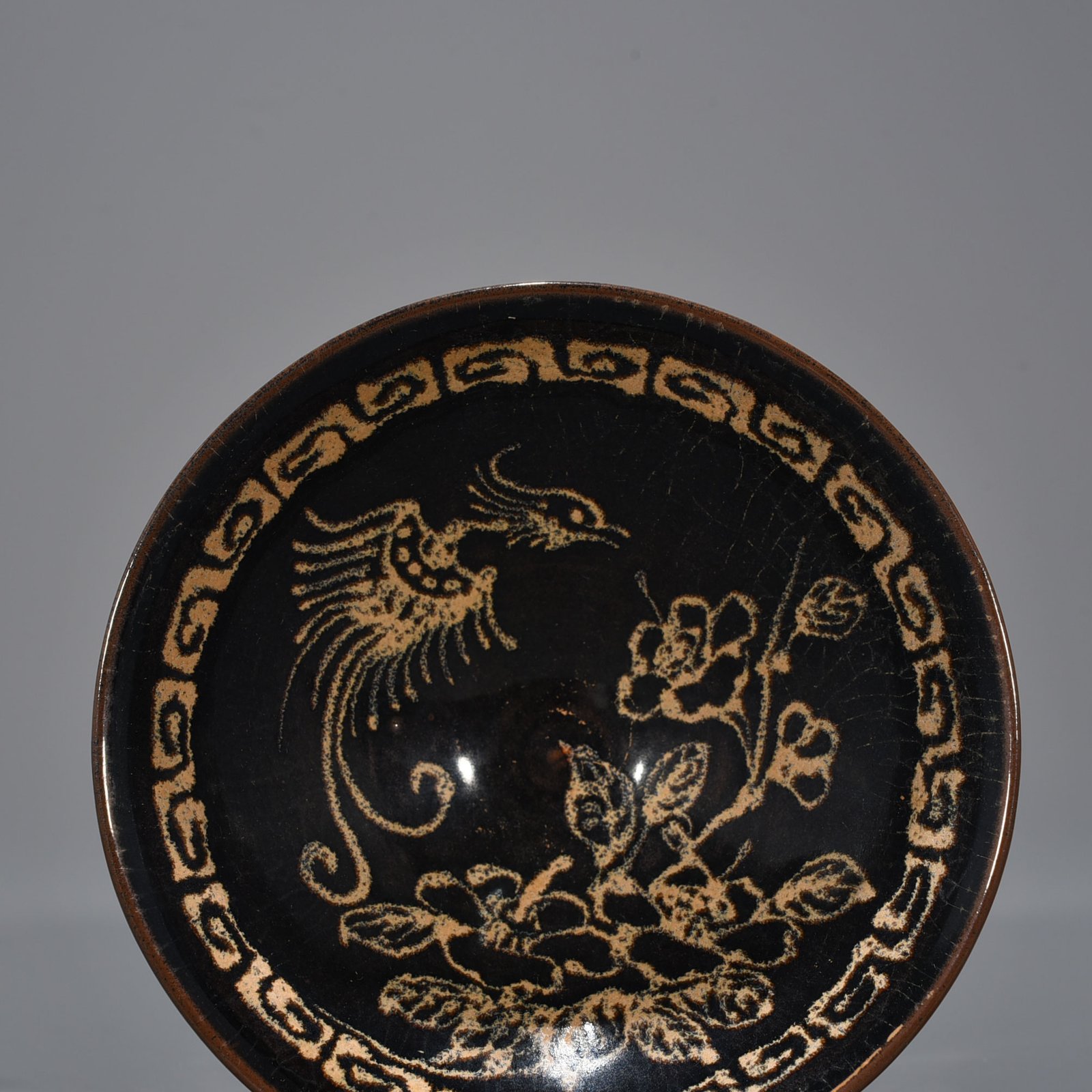 Song Dynasty Jizhou kiln phoenix and peony pattern bamboo hat bowl
