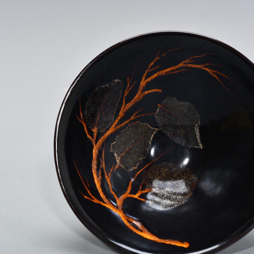 Song Dynasty Jizhou kiln wood leaf bowl and bamboo hat bowl real leaf four
