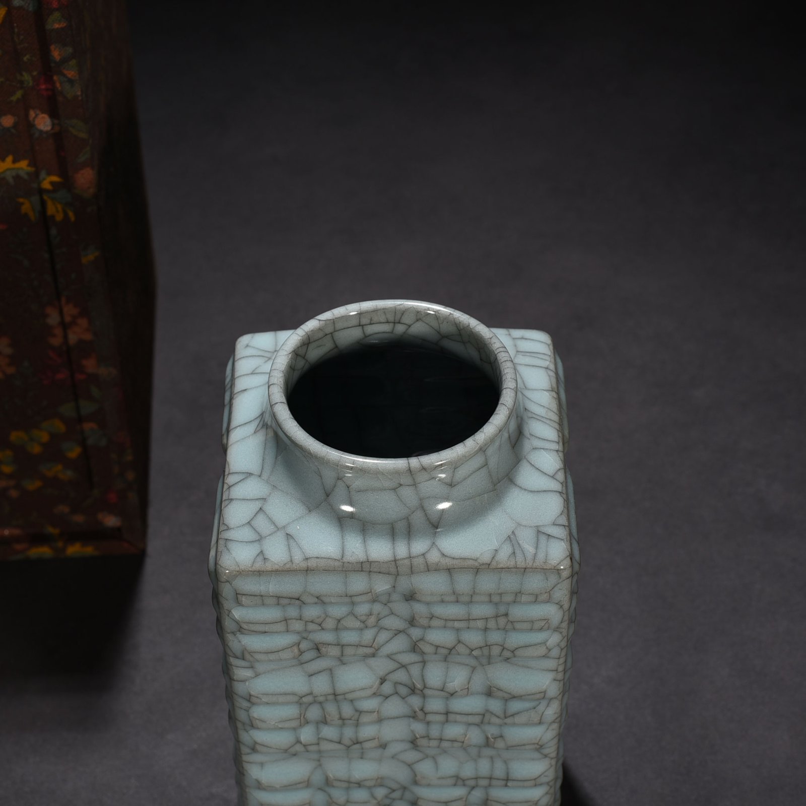 Song Dynasty Guan kiln Bagua Cong style vase with imperial inscription