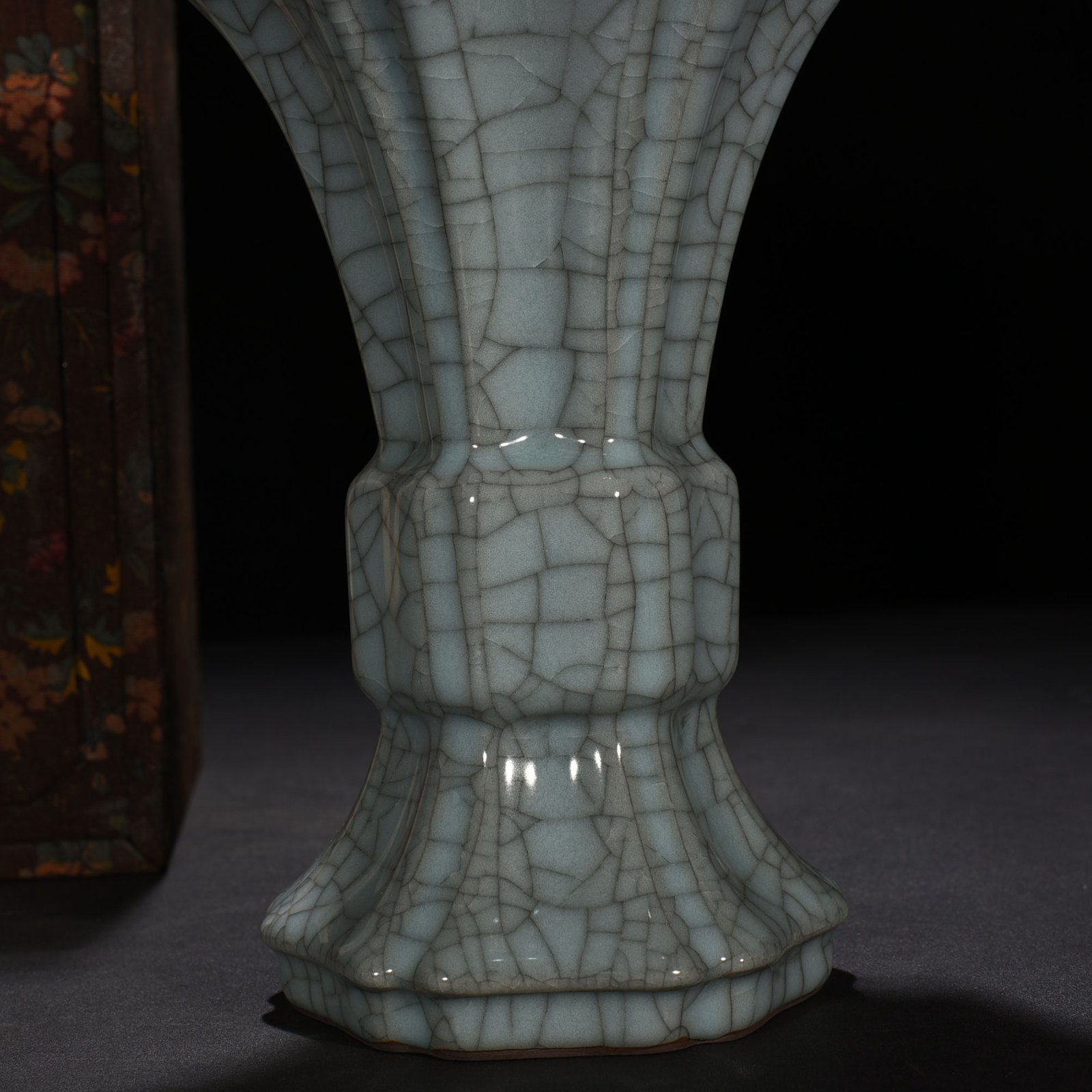 Song Dynasty official kiln six-sided flower goblet with imperial inscription